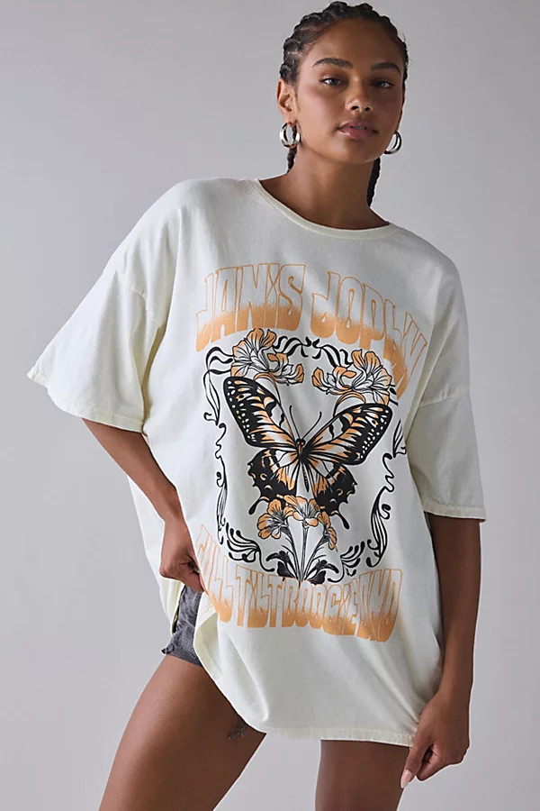 Janis Joplin Butterfly Graphic Cotton T-Shirt Dress | Urban Outfitters (US and RoW)