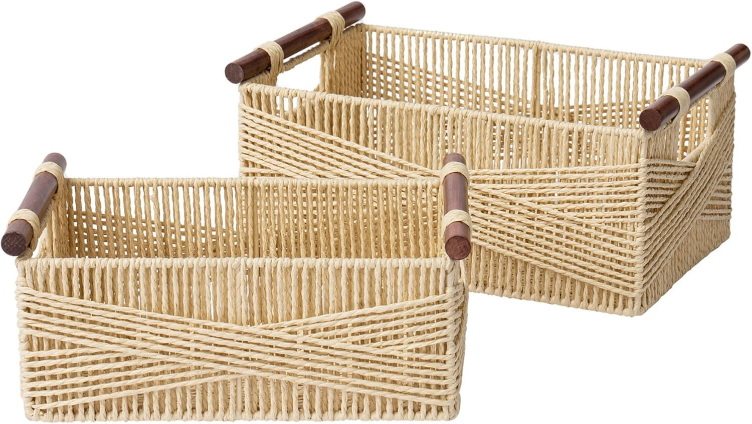 LA JOLIE MUSE Wicker Storage Baskets for Organizing, Recyclable Paper Rope Basket with Wood Handl... | Amazon (US)