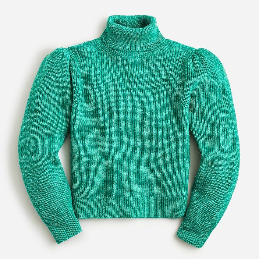 Cropped puff-sleeve turtleneck sweater | J.Crew US