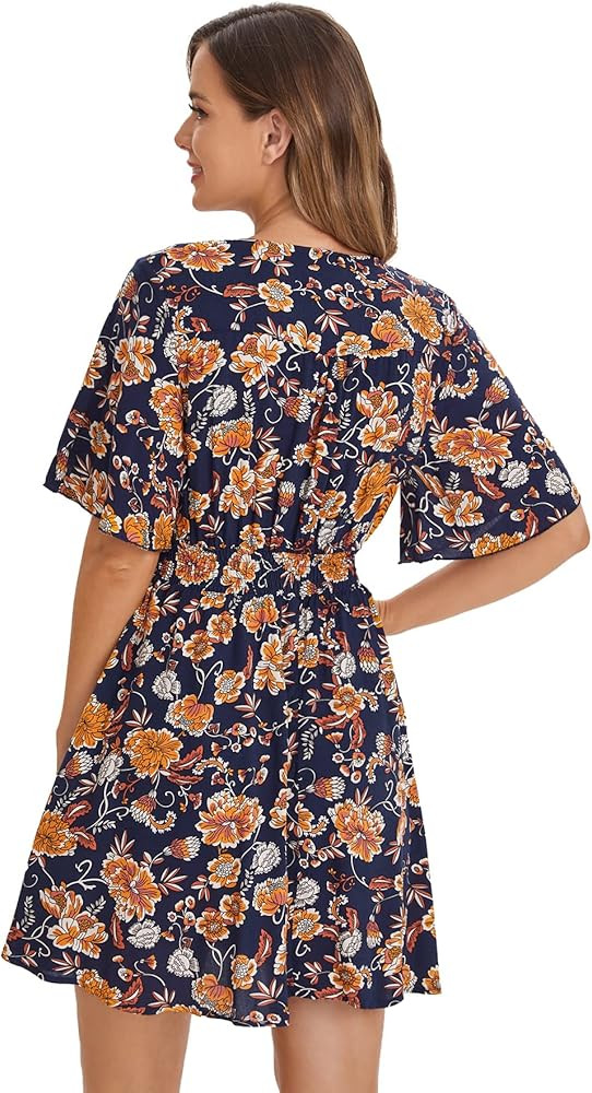 Milumia Womens Vintage Boho Button Up Split Floral Print Flowy Party Dress | Amazon (US)