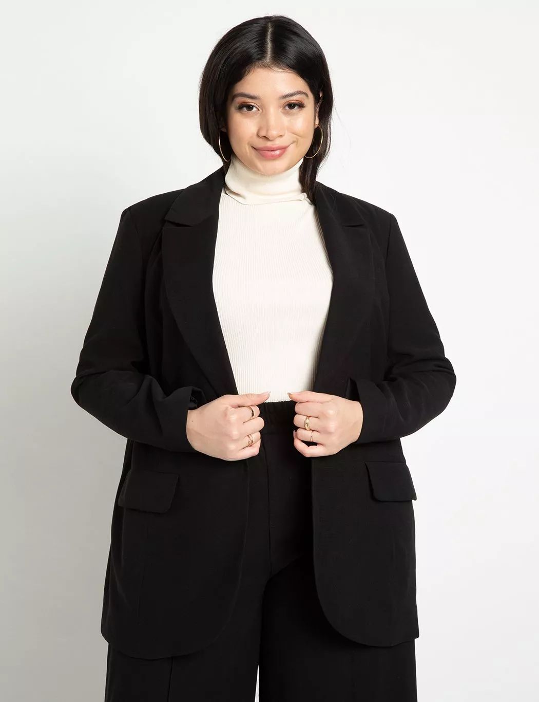 Long Line One Button Blazer | Women's Plus Size Coats + Jackets | ELOQUII | Eloquii