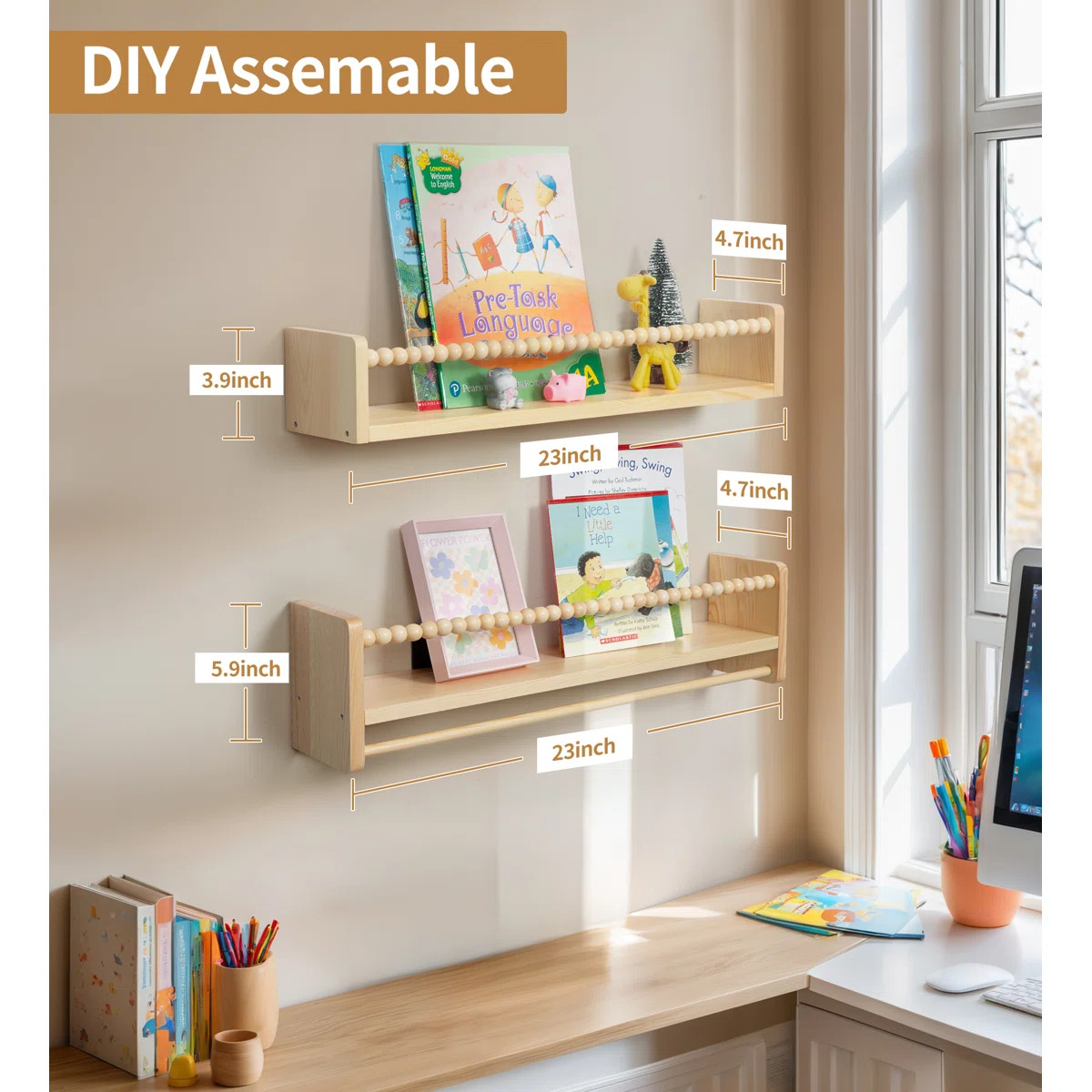 Nursery Floating Shelves For Wall, Set Of 3 Book Shelves | Wayfair North America