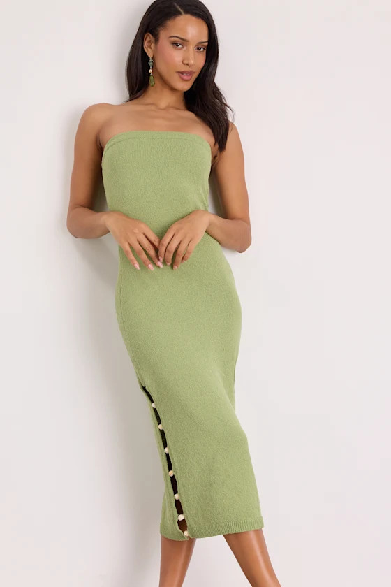 Brodi Light Green Strapless Shell Sweater Midi Dress | Resort Wear 2026 | Lulus