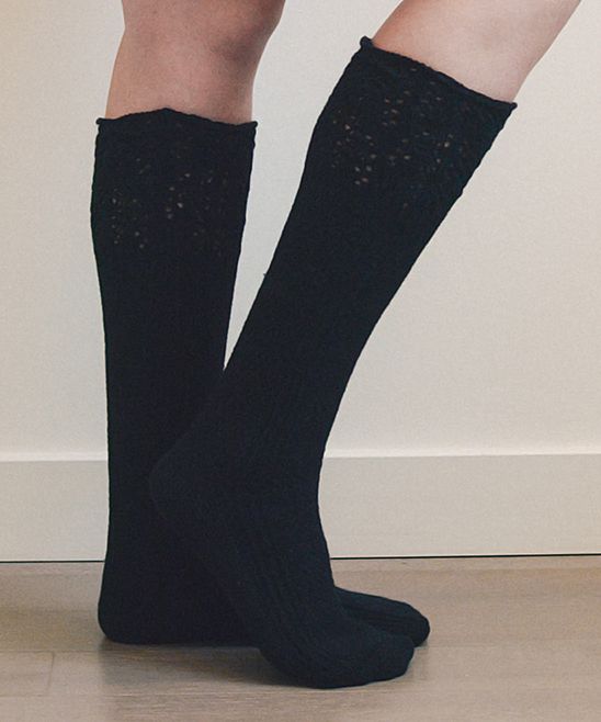 Black Lace-Top Knee-High Socks | zulily