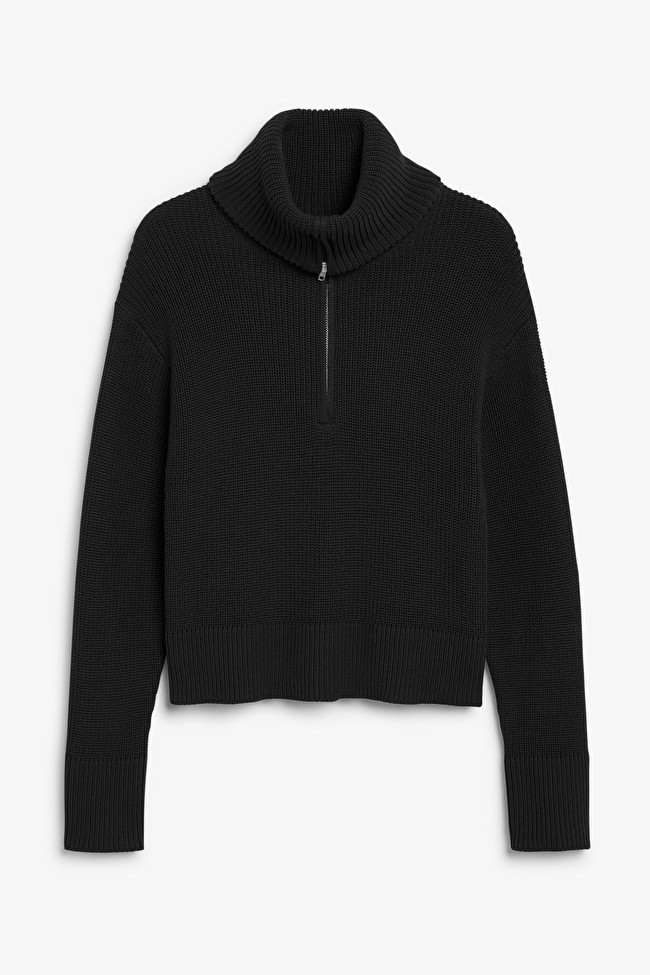 Black cropped half zip sweater | Monki