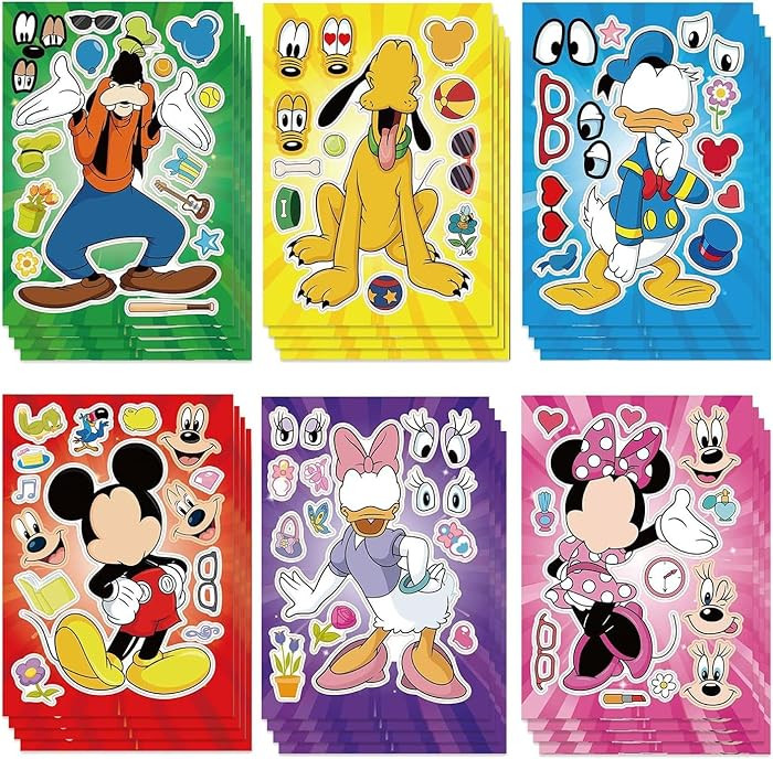 24 Sheets Cartoon Mouse Make-a-face Stickers for Kids Teens, Mixed & Matched with 6 Designed Char... | Amazon (US)