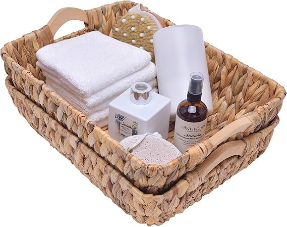 StorageWorks Hand-Woven Large Storage Baskets with Wooden Handles (Large) | Amazon (US)