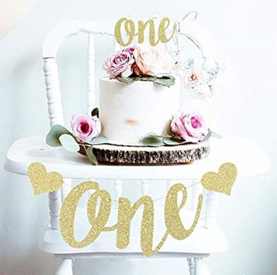 Mini Things 1st First Birthday Decoration Set One High Chair Banner and One Cake Topper (Gold) | Amazon (US)