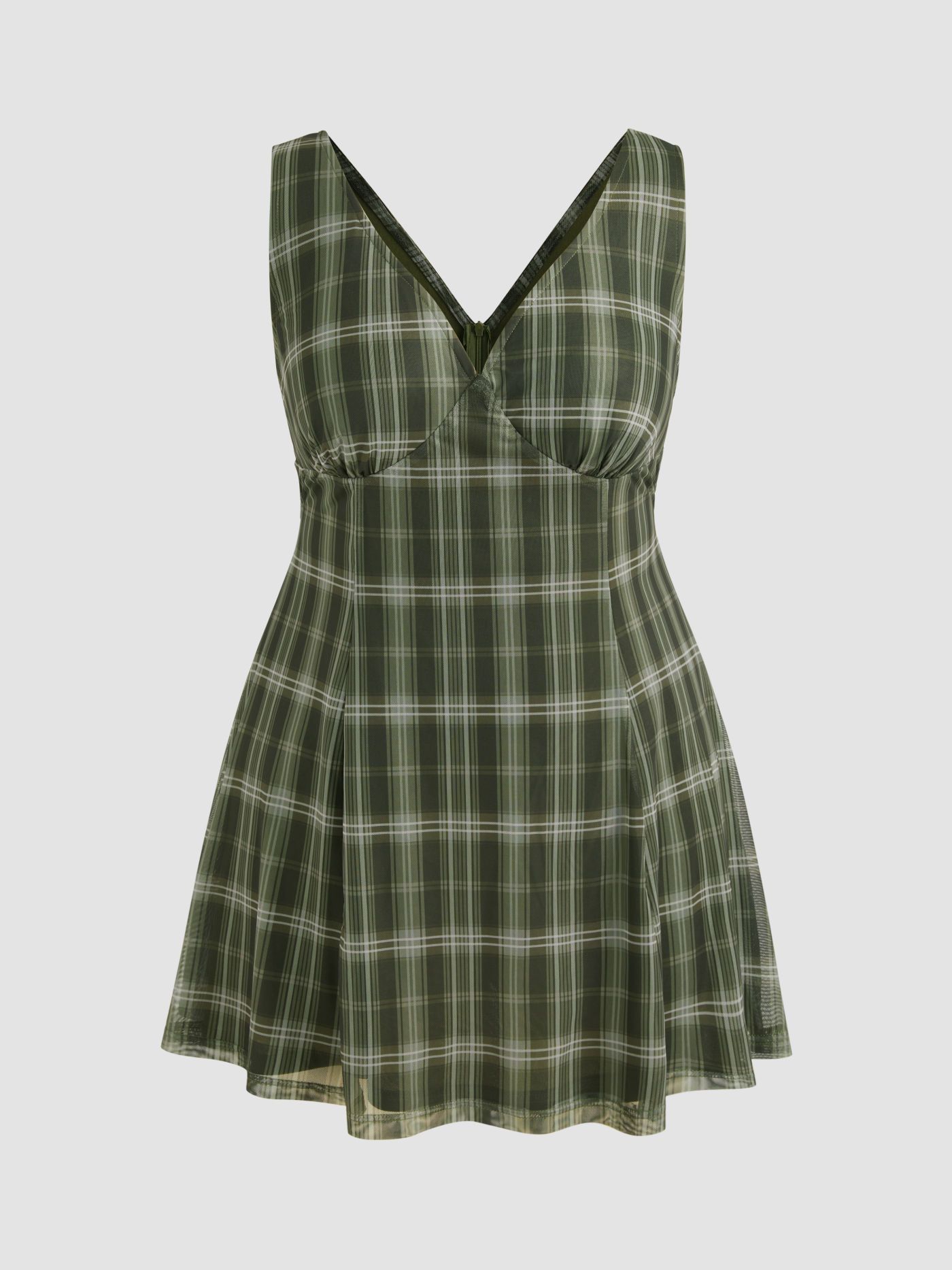 Woven V-neck Check Mini Dress Curve & Plus For School | Cider