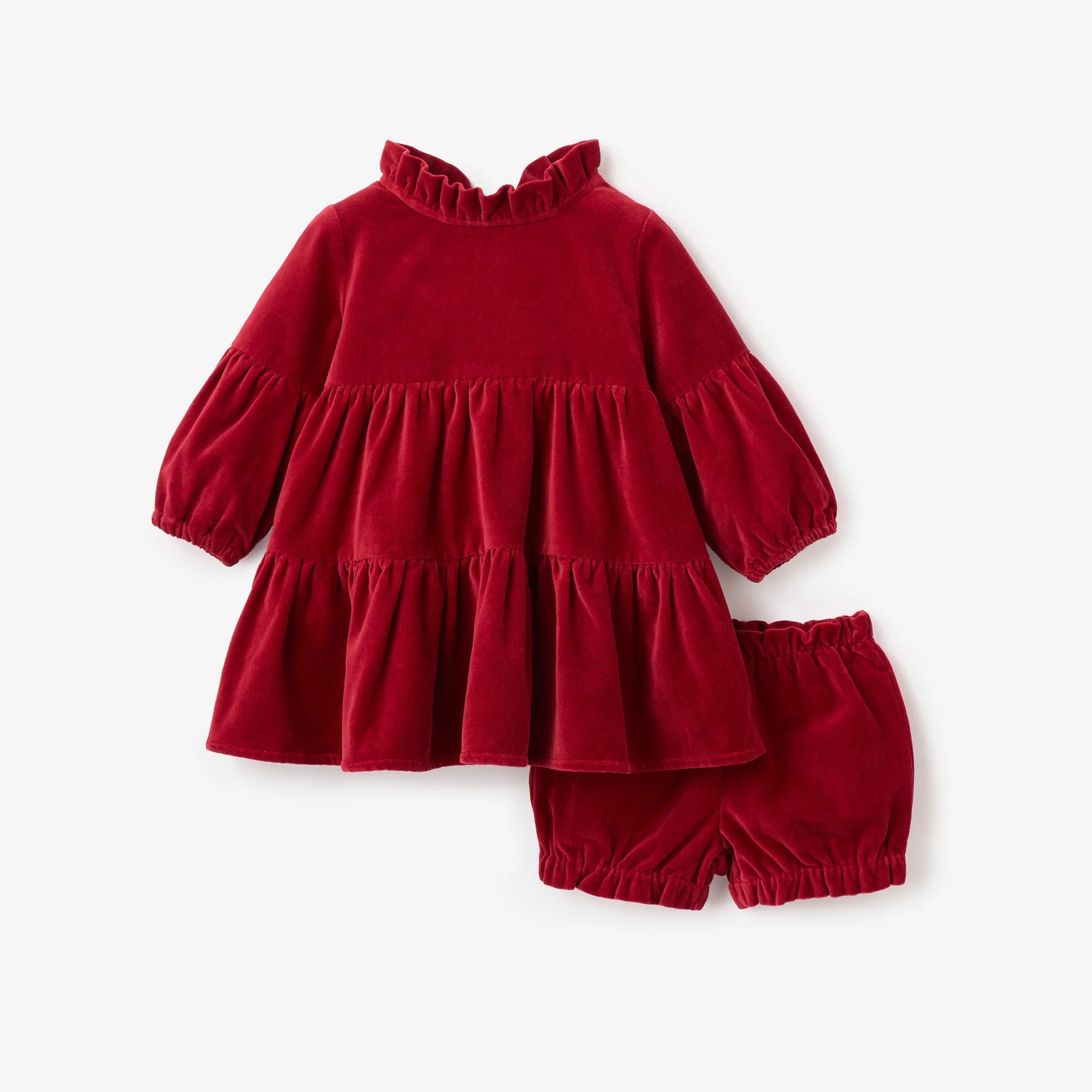 Red Velvet Ruffle Collar Dress | Elegant Baby