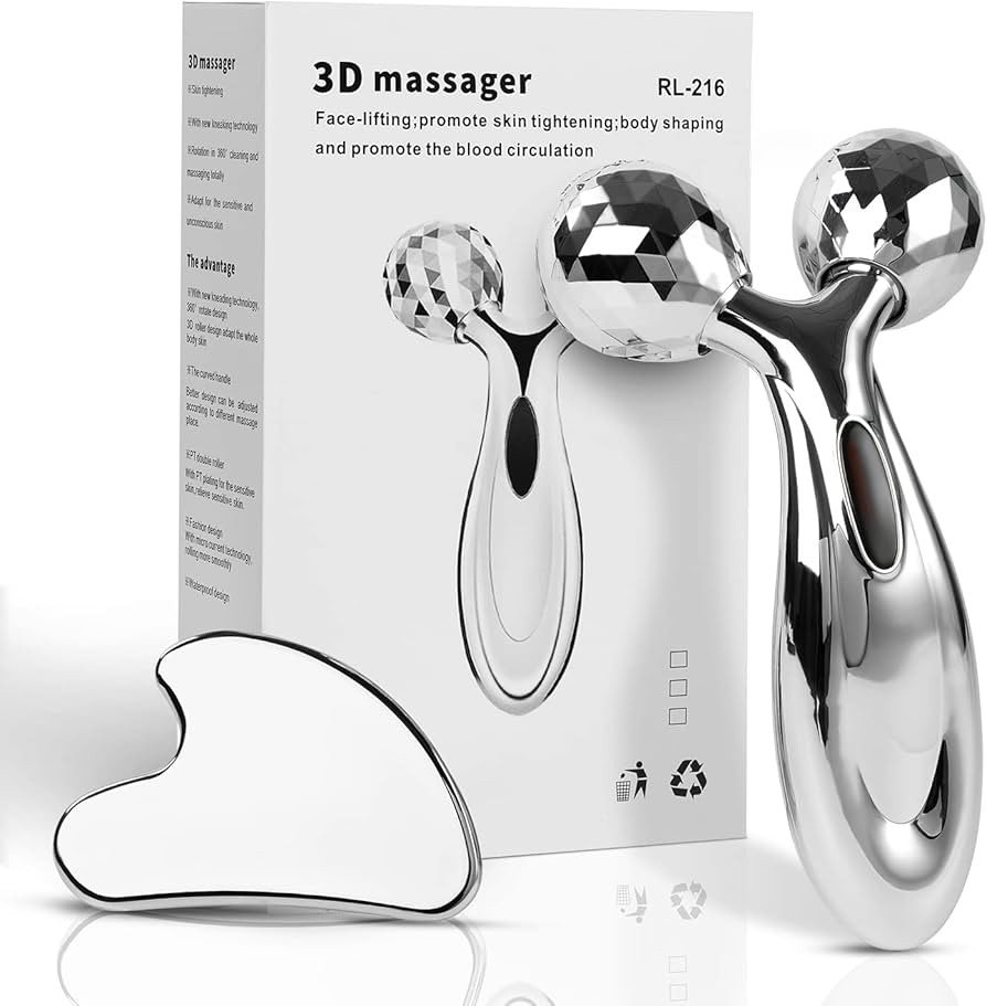 leiwo Stainless Steel Gua Sha and Face Roller Set, Facial Tool for Face Sculpting, Metal Skin C... | Amazon (US)