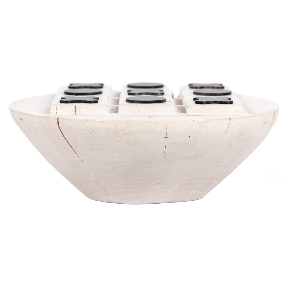 Olavi French White Reclaimed Wood Stainless Steel Round Tic Tac Toe Game Table | Kathy Kuo Home