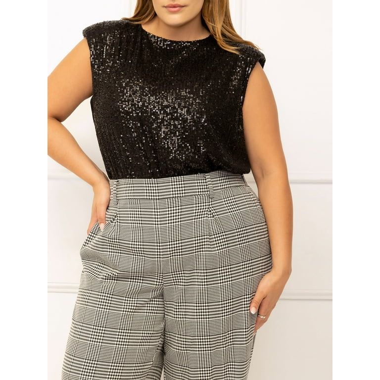 ELOQUII Elements Women's Plus Size Sequin T-Shirt - Walmart.com | Walmart (US)