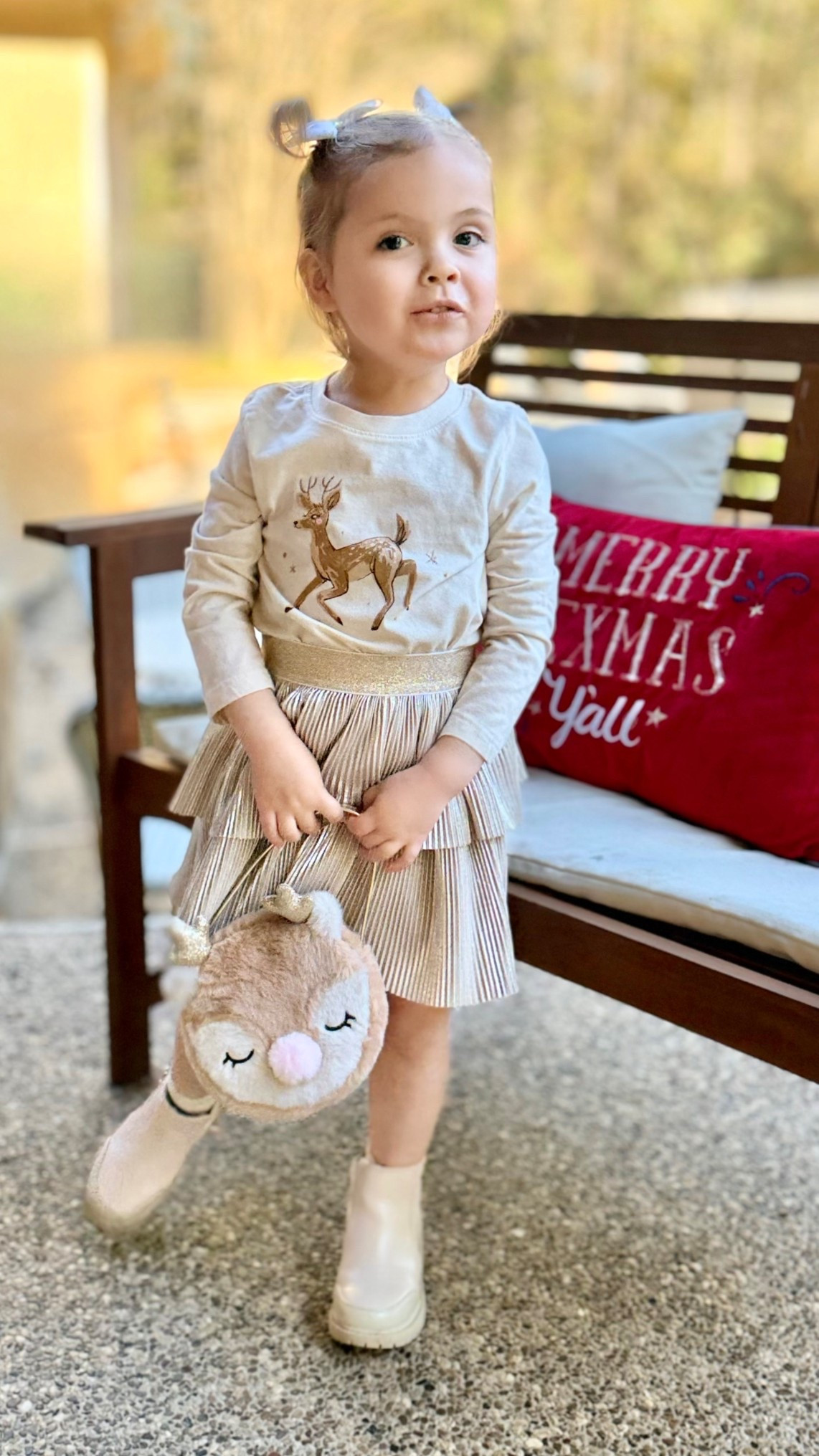 Toddler girl Christmas outfit 
Toddler skirt 
Reindeer purse 
Target finds


#LTKHoliday #LTKKids