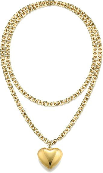 TEN MIRO 16k Chunky Gold Necklace for Women Non Tarnish, 36'' /92cm Long Gold Chunky Heart Neckla... | Amazon (US)