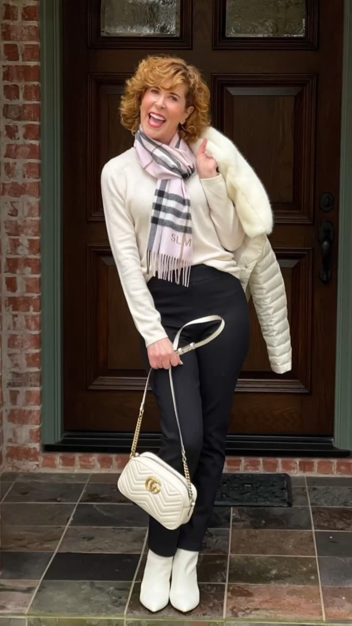 Spring outfit, valentines outfit, Cashmere sweater, Burberry scarf, pink scarf, black pants, cream sweater, ivory sweater, ivory purse, cream purse, ivory boots, white boots, white booties, cream booties, ivory booties, ivory puffer, ivory coat, cream coat, quilted coat

I love the way cashmere feels on my skin, and I’ve found that washing it in the washing machine - and air drying - makes it even softer! 
🙌🏻
Bob gave me this pretty @burberry cashmere scarf for Christmas and I think it’s the perfect accessory for right now! (My 💗 is feeling spring, but the weather is reminding me that it’s still winter 🥶!)

I paired it with my favorite ivory quilted jacket (with the cutest faux fur collar), my fave black pants, and ivory booties.

#competition

#LTKFind #LTKSeasonal #LTKsalealert