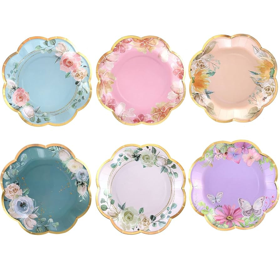 Winoo Design Floral Paper Plates - 48 PK - 9 Inch Flower Party Plates Floral Disposable Plates fo... | Amazon (US)