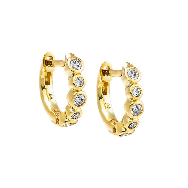 Round CZ Bezel Huggie Earring | Adina Eden