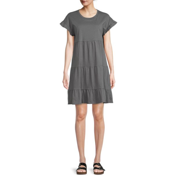Time and Tru Women's Short Sleeve Flutter Tiered Dress | Walmart (US)