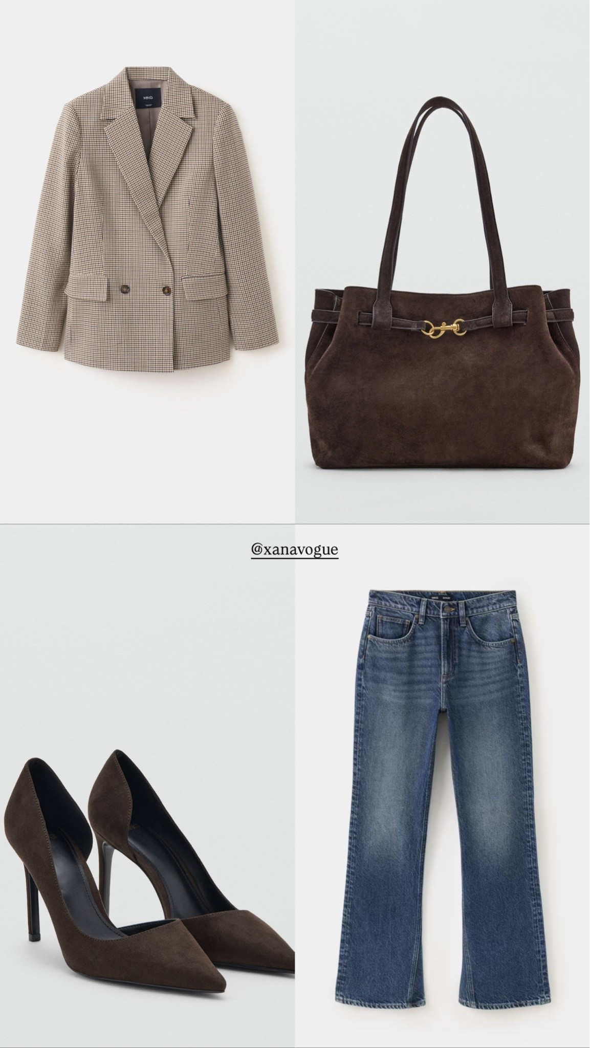 Mango Chocolate Brown Blazer and Flared Jeans 🤎

Effortlessly chic and polished! This Mango brown micro houndstooth double-breasted blazer is styled with dark blue mid-rise flared jeans, chocolate brown pointed-toe stiletto heels and a beautiful suede leather shopper bag. The perfect combination of relaxed denim and sophisticated tailoring. Ideal for office days, lunch dates, dinner outings or elevated everyday style. A timeless fall look that takes you effortlessly from day to night.

🔎 Mango fall outfit, brown houndstooth blazer, dark blue flared jeans, chocolate brown outfit, suede shopper bag, pointed toe heels, smart casual style, elegant everyday outfit, autumn workwear