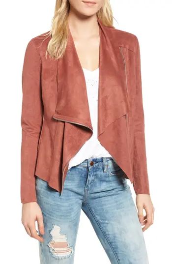 Women's Blanknyc Drape Front Faux Suede Jacket, Size X-Small - Coral | Nordstrom
