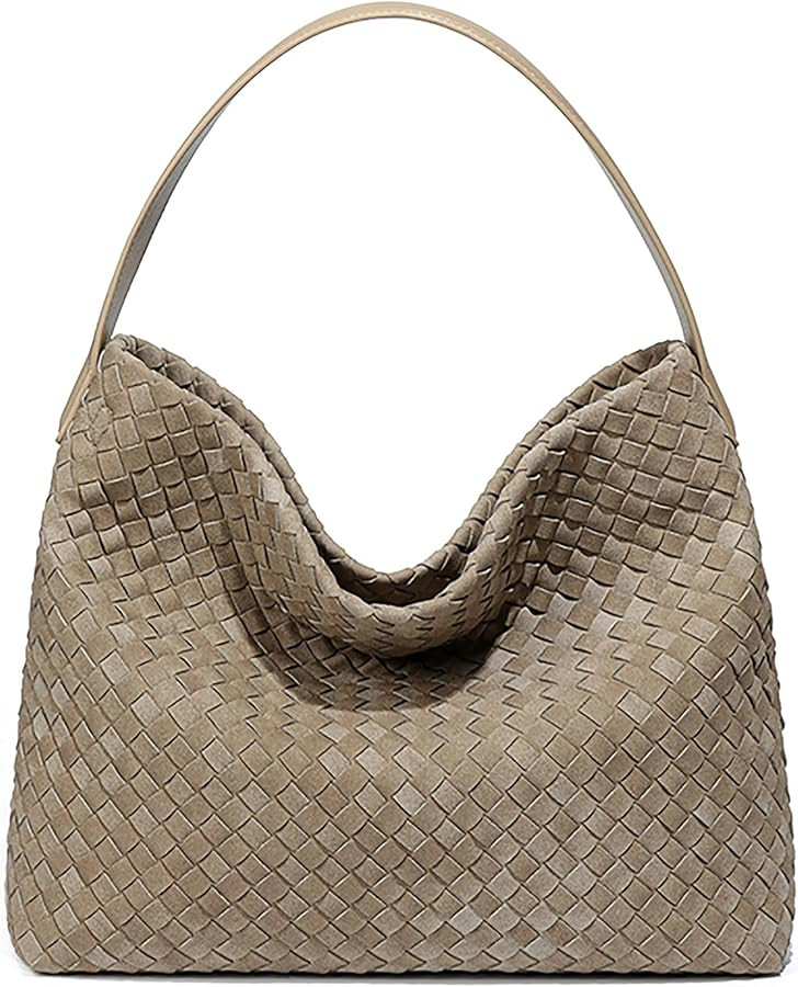 Woven Suede Shoulder Bag for Women Suede Hobo Bag Tote Elegant Handbag Satchel for Work Travel | Amazon (US)