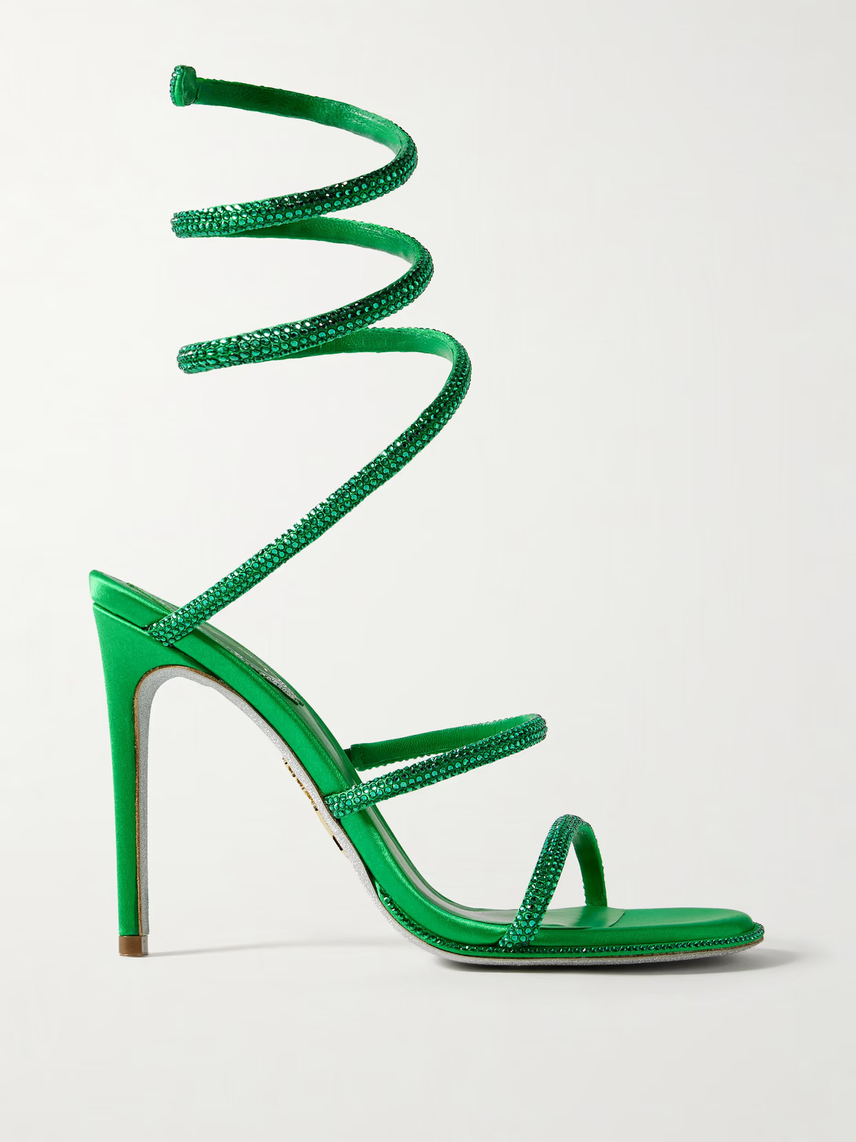 René Caovilla - Cleo Crystal-embellished Satin Sandals - Green | NET-A-PORTER (US)