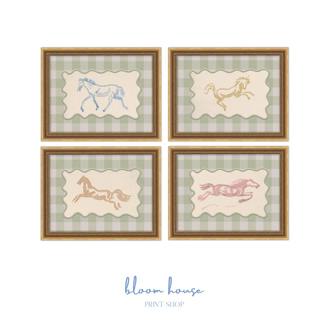 Vintage Horse Printable Art, Digital Download, Set of Four, Nursery Horse Art - Etsy | Etsy (US)