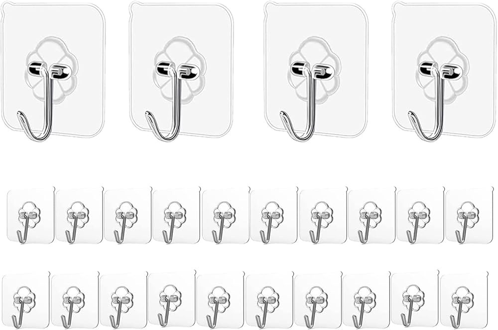 Adhesive Hooks Kitchen Wall Hooks - 24 Packs Heavy Duty 33lb(Max) Nail Free Sticky Hangers with S... | Amazon (US)