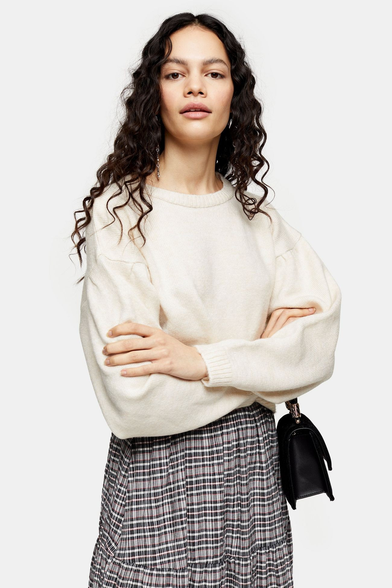 Neutral Pleated Shoulder Cropped Jumper | Topshop UK