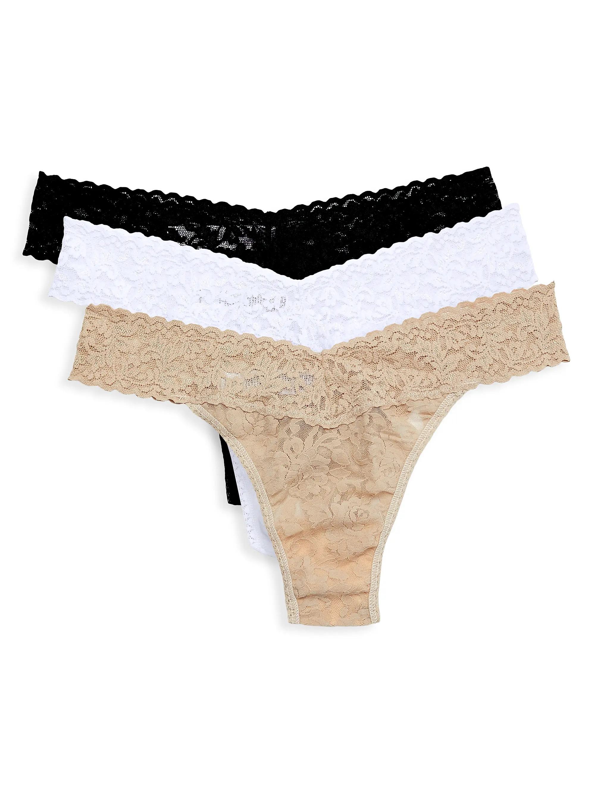 Three-Pack Signature Lace Original Rise Thongs | Saks Fifth Avenue