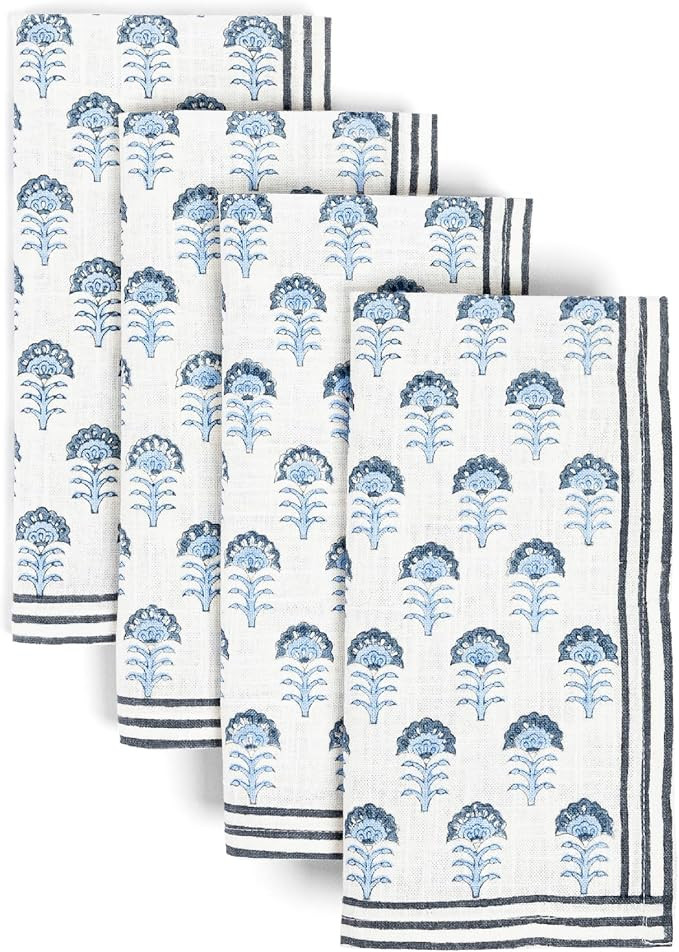 over&back Hand-Blocked Printed Cotton Cloth Napkins - Washable Napkins Set for Mixing, Matching, ... | Amazon (US)