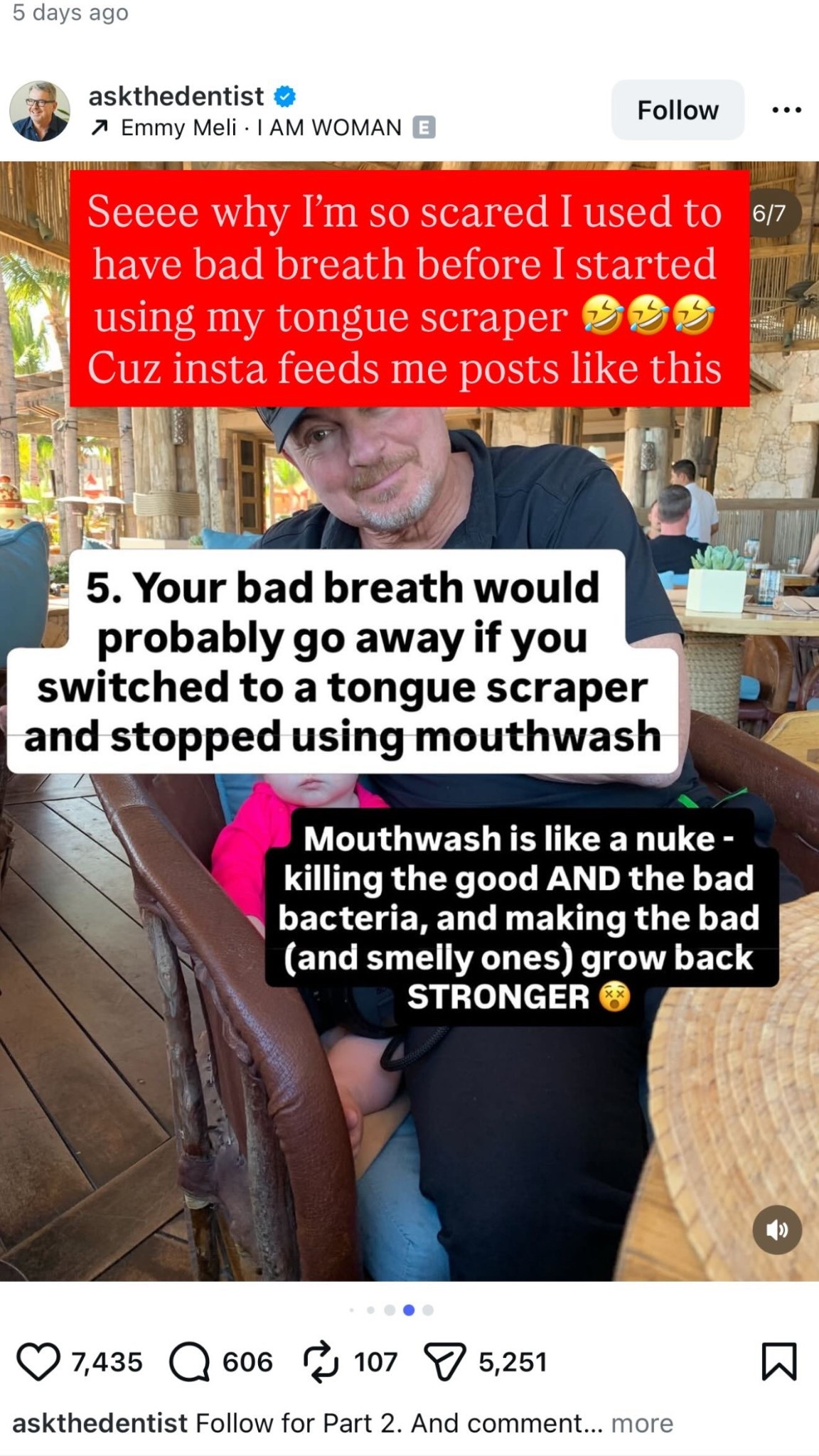 Seeee why I’m so scared I used to have bad breath before I started using my tongue scraper 🤣🤣🤣
Cuz insta feeds me posts like this