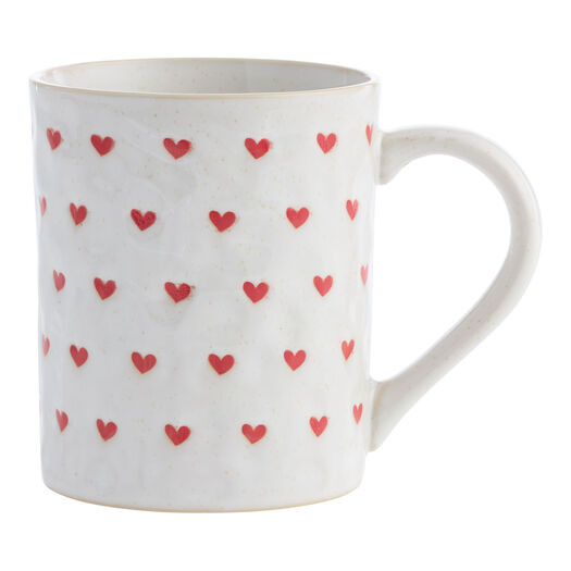 White and Red Debossed Heart Reactive Glaze Ceramic Mug by World Market | World Market