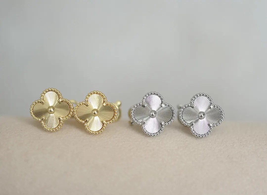 Guilloche clover stud earrings, one clover earrings, 18k gold plated silver, 15mm clover, clover ... | Etsy (US)