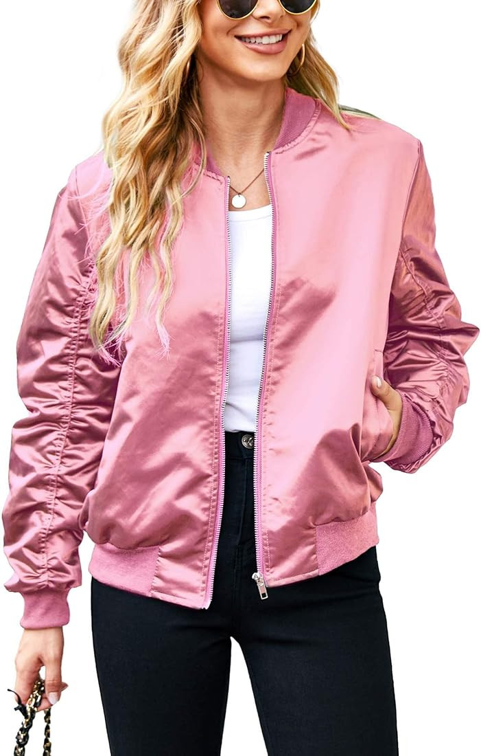 ACEVOG Bomber Jacket Women Zip Up Casual Jackets Coat Oversized with Pockets Fall Outfits | Amazon (US)
