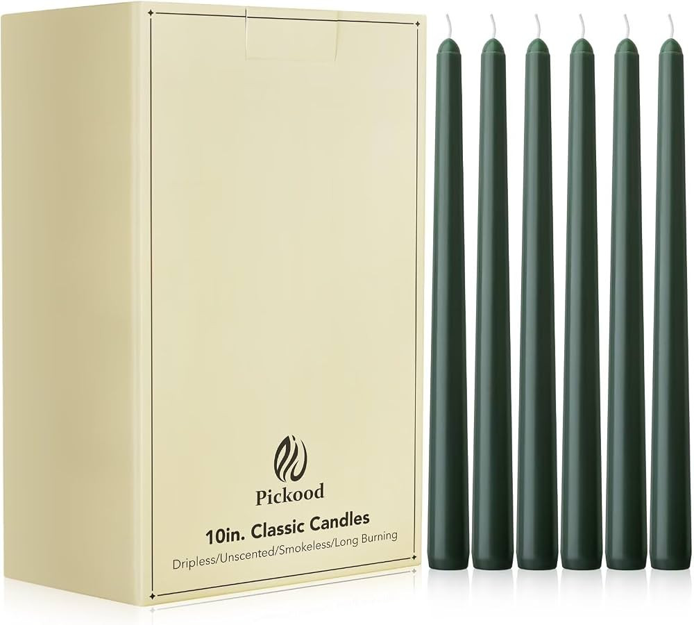 10-Inch Tall Unscented Dripless Taper Candles Bulk 30 Pack - Dark Green Taper Candles Bulk, Perfe... | Amazon (US)
