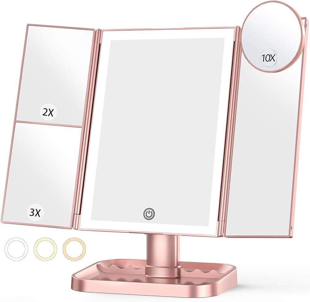 Makeup Mirror with 10X Magnifying Mirror, 3 Color Lighting, 72 LEDs Vanity Mirror with Lights, Li... | Amazon (US)