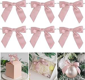 AIMUDI Twist Tie Bows for Treat Bags 3.5" Rose Pink Satin Ribbon Bows for Crafts Premade Bows wit... | Amazon (US)