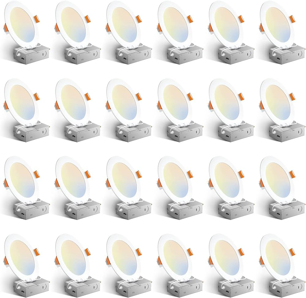 Amico 24 Pack 6 Inch 5CCT Ultra-Thin LED Recessed Ceiling Light with Junction Box, 2700K/3000K/35... | Amazon (US)
