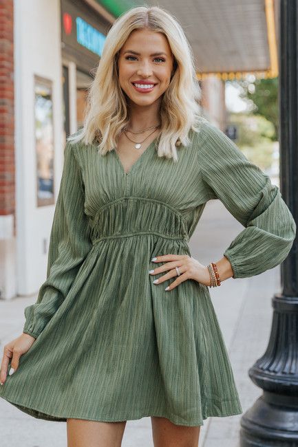 Gigi Textured Olive Knit Long Sleeve Mini Dress | Magnolia Boutique