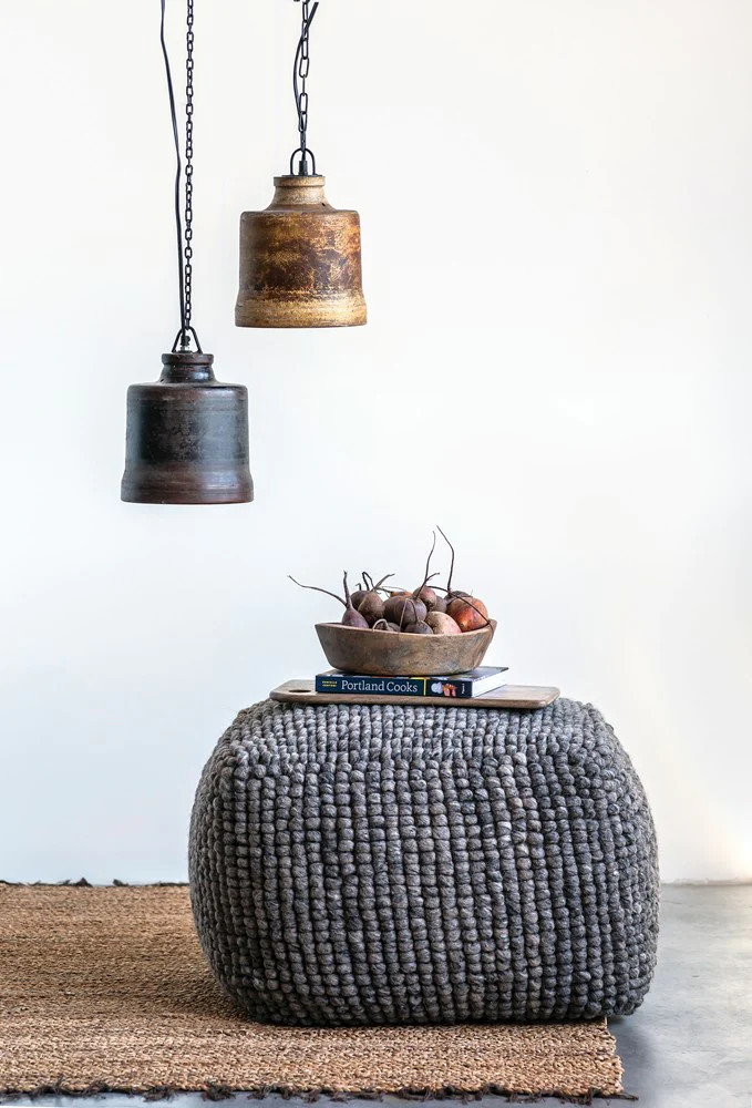 New Zealand Wool Pouf, Grey | Burke Decor