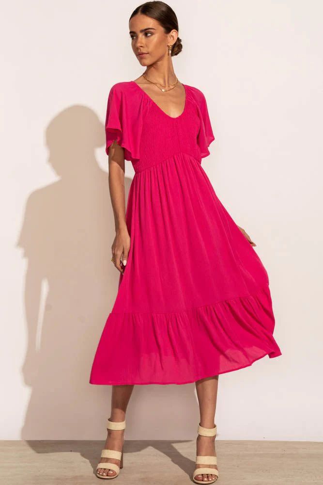 Polly Midi Dress in Hot Pink - böhme | Bohme
