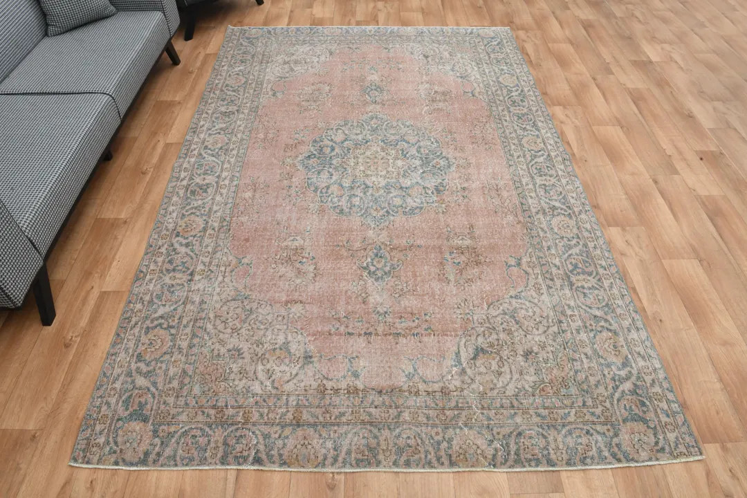 6.5x9.7 Ft, TURKISH RUG, Faded Pink Beige Oushak Rug, Area Rug, Handmade Traditional, Floral Rug,... | Etsy (US)