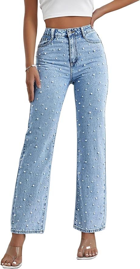 Kedera Women's High Waisted Jeans Boyfriend Baggy Straight Leg Casual Denim Pants Trousers | Amazon (US)