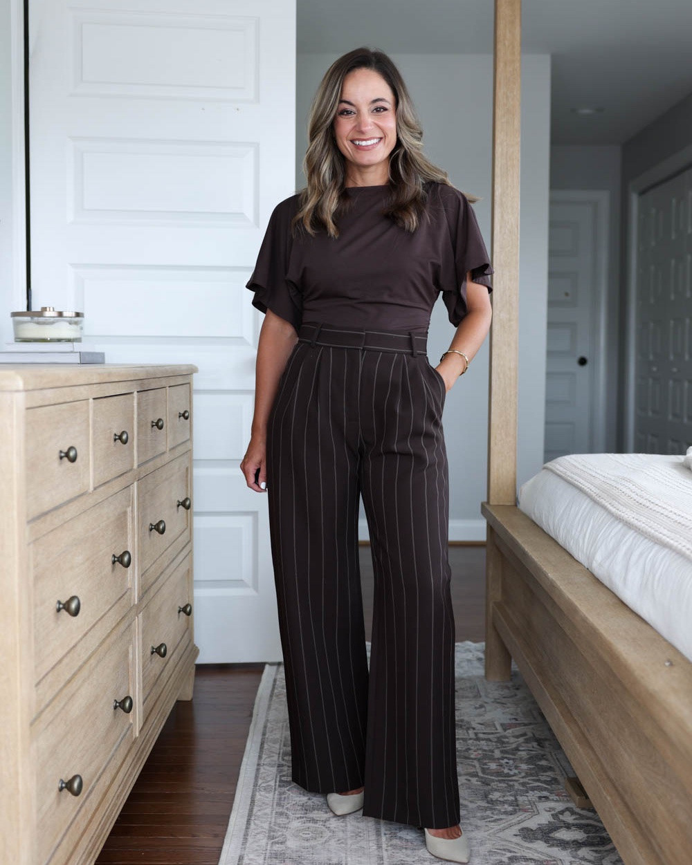 Chocolate brown workwear outfits for petites!

Outfit 1:
Chocolate brown pants (Abercrombie): 24 short / 28.5” inseam / 11.5” rise (I need a heel with these pants)
Brown top (Abercrombie): xxs
Heels (Sam Edelman): tts

Outfit 2:
Pants (LOFT): petite 00
Cardigan (Quince): xs
Sleeveless top (J.Crew Factory): xxs 
Tote bag (Quince)
Heels: tts

Outfit 3:
Brown Cardigan (J.Crew): xs - sized up
White Pants (Ann Taylor): petite 00 - true to size 10” rise | 28.5” inseam
Tote (Quince)
Shoes (Sam Edelman): true to size 

My measurements for reference: I’m 4’10” and 105lbs. My bust, waist, and hip measurement is 32”, 24”, and 36”.

#LTKWorkwear #LTKPetite #LTKSaleAlert