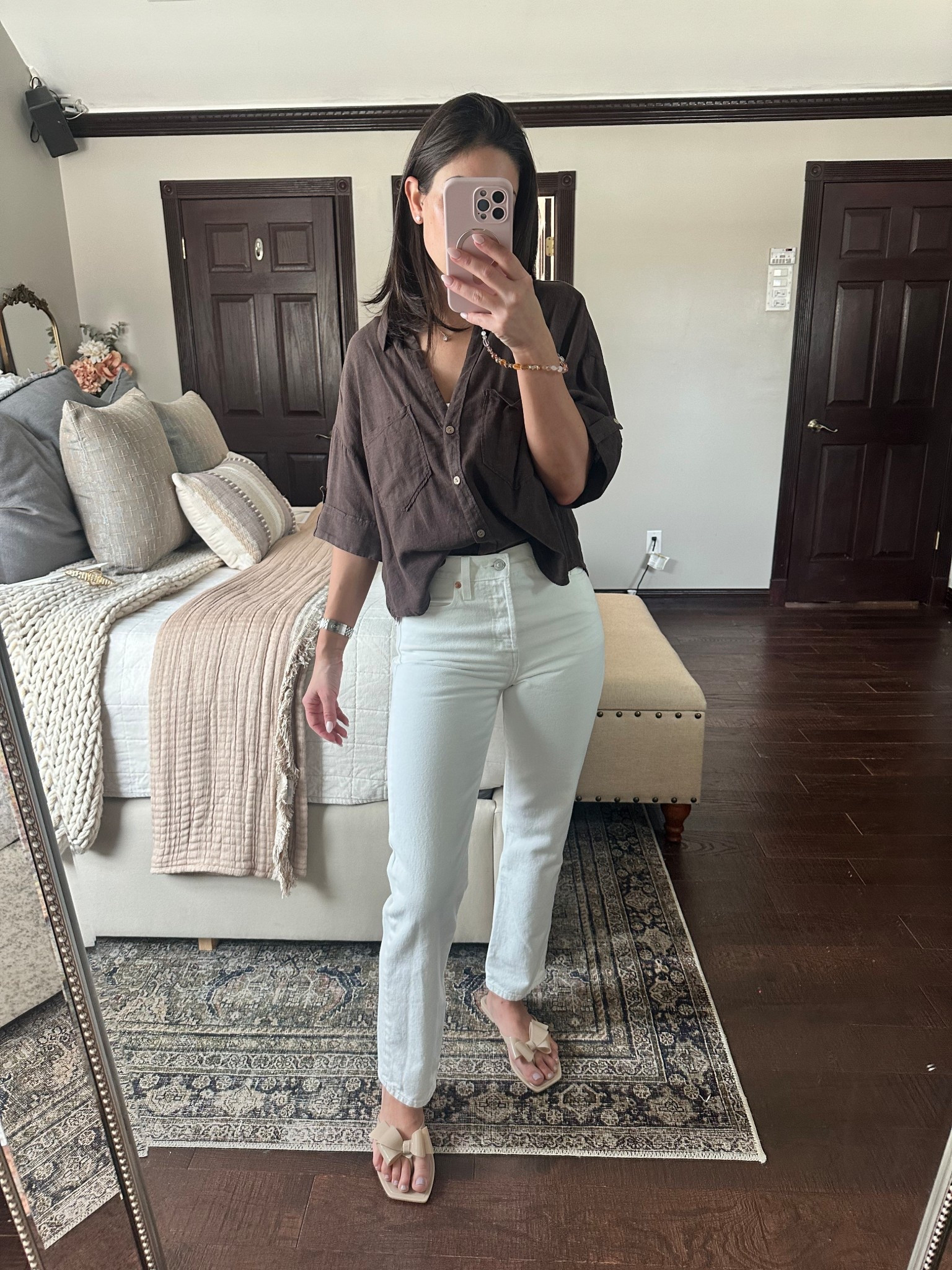 Shirt is Zara in a size small. I’ll post the link in my story! 
Denim wearing size 26!