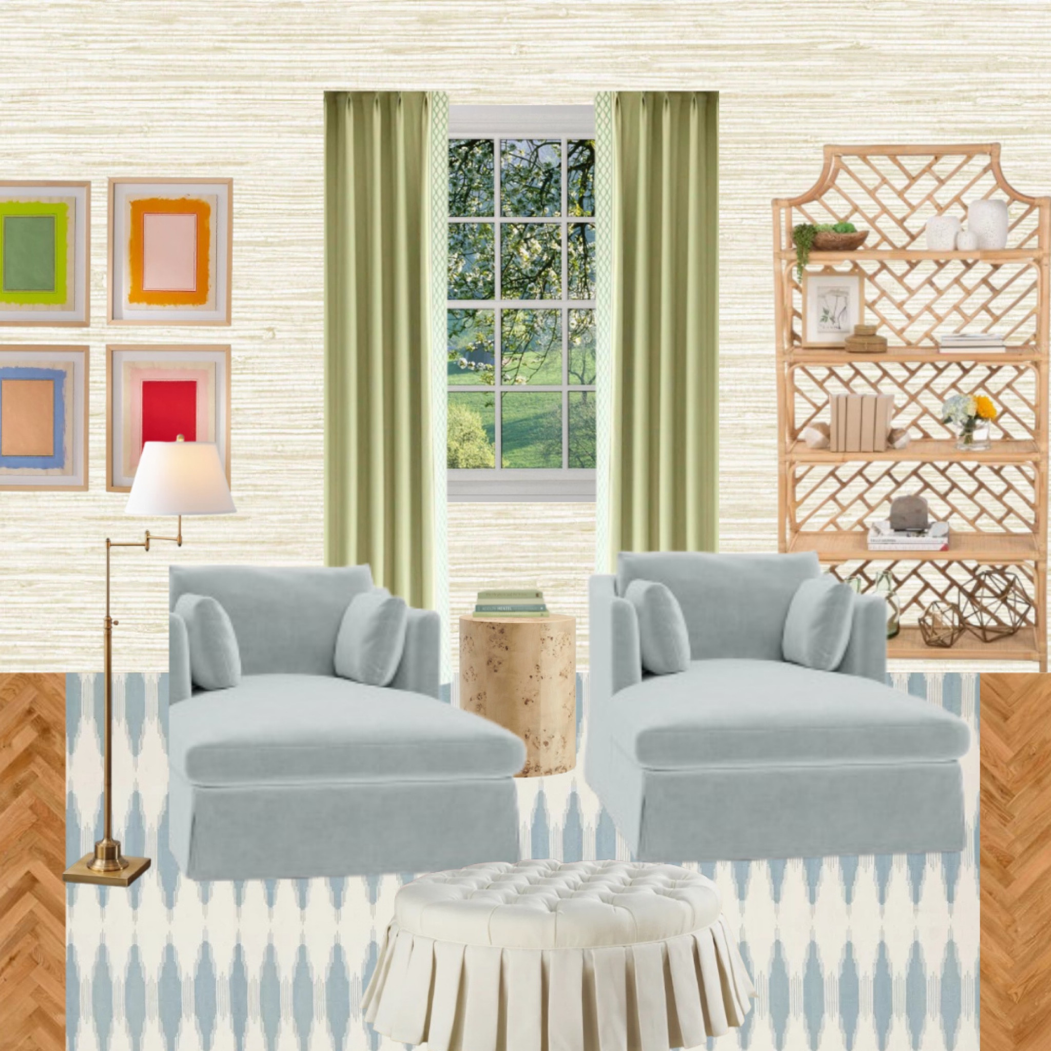 No reading room is complete without a chaise lounge 🩵 make it 2! 

.
.
.
.
Home decor, interior design inspiration, room decor, curtains, bookshelf, high and low, ottoman, lamp, Burl side table, blue and green 

#LTKHome