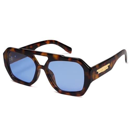 SOJOS Trendy Aviator Sunglasses for Womens Mens Polarized,Hexagonal Square Large Shades Double Bridge Designer Inspired UV400 Sun Glasses SJ2288 | Amazon (US)