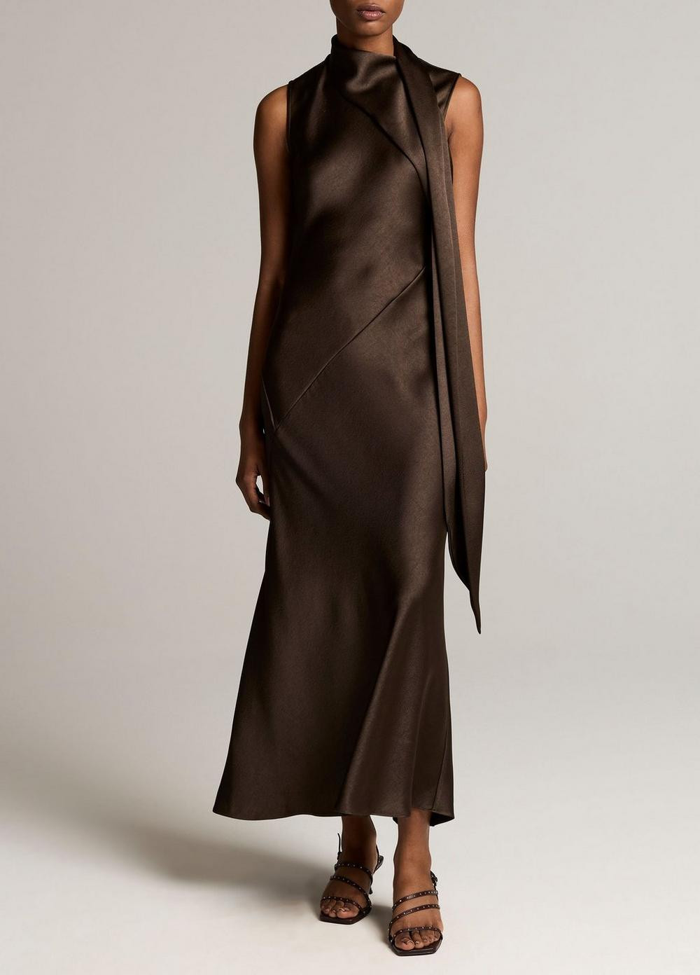 Women's Satin Scarf-Neck Dress, Cypress, Size 00 Vince | Vince LLC